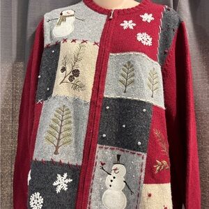 Croft & Barrow Red Cardigan with Snowman Design